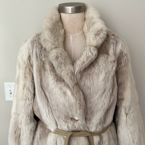 Winter White and Light Taupe Rabbit Coat - Picture 2 of 13